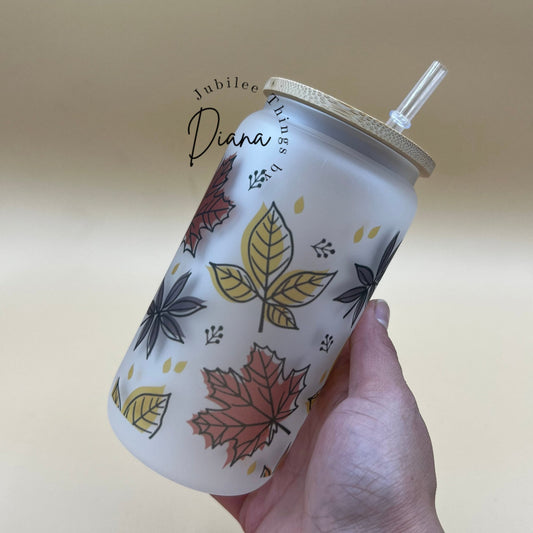 Fall Leaves 16oz Libbey Glass Cup